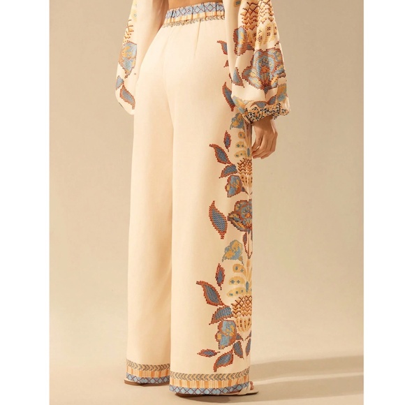 Boho Floral Print Stretchy Waist Straight Leg Pants - Picture 2 of 5